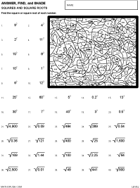 Preview of math art worksheet, Squares and Square Roots - Level 1