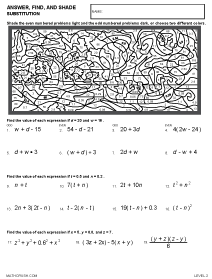 Preview of math art worksheet, Substitution - Level 2