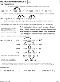 Preview of worksheet on Multiplying Two Binomials (FOIL)