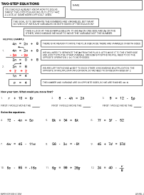 Preview of math worksheet - Two-Step Equations, Level 2
