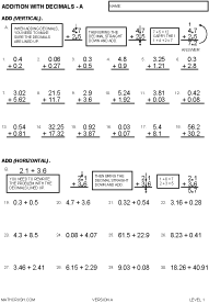 Addition with Decimals Version A - Level 1