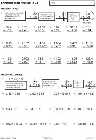 Addition with Decimals Version A - Level 2