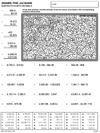 Preview of math art page - Subtracting with Decimals, Level 2