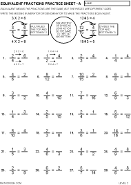First Page of Equivalent Fractions Worksheet LEVEL 2