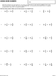 Preview of math worksheet, Adding Mixed Numbers - Level 1