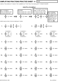 First Page of Simplifying Fractions 
		Worksheet ALL LEVELS