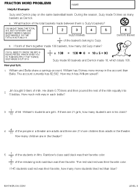 Preview of Fraction Word Problems - Level 3