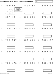 Picture of Multiple Digit Adding Page - Level 2