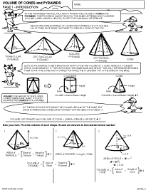 Preview of math worksheet, Volume of Pyramids and Cones - Level 2