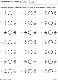 Preview of worksheets on Comparing Fractions - Level 3