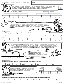 Preview of math worksheet, Introduction to Integers and Number Lines - Level 1