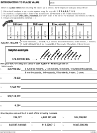 Preview of math worksheet on Introduction to Place Value - Level 3