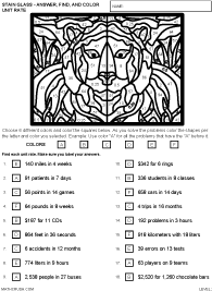 Preview of math art worksheet on Unit Rate - Level 2