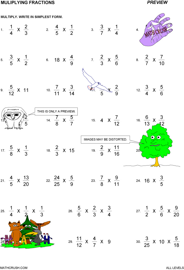 Multiplication, division, addition, subtraction worksheets by Math Crush