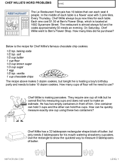 Preview of math worksheet on Chef Willie's Word Problems - Level 1