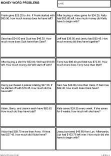 Preview of Money Word Problems - Level 2