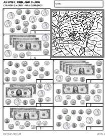 Preview of math art worksheet, Counting Money - Level 2