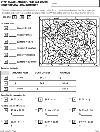 Preview of math art worksheet on Money Review - Level 1