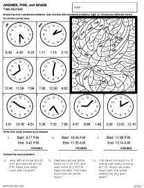 Preview of math art worksheet on Time Review - Level 1