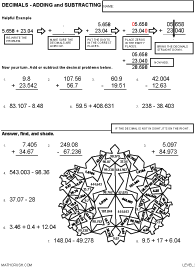 Preview of worksheets on Adding and Subtracting Decimals
