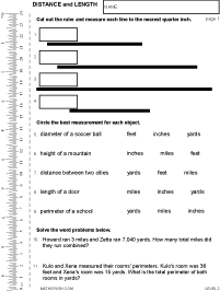 Preview of math worksheet on Measurement (Distance and Length) - Level 2
